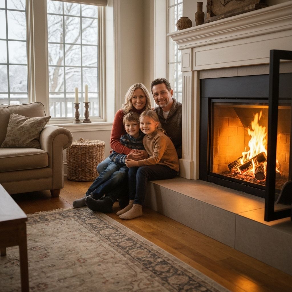 Happy Houston family with clean chimney